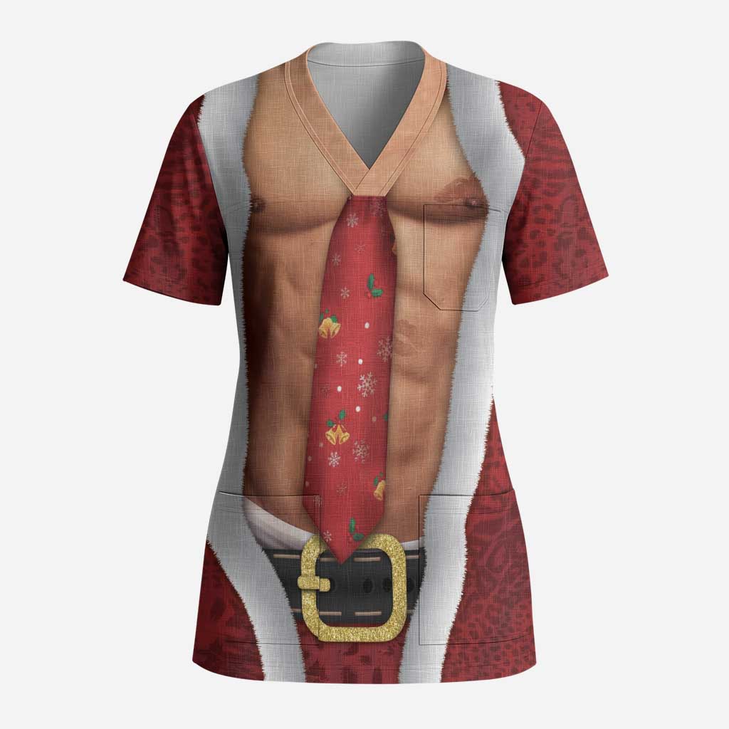 Christmas Costume Scrub Top Muscle Santa - Wonder Print Shop