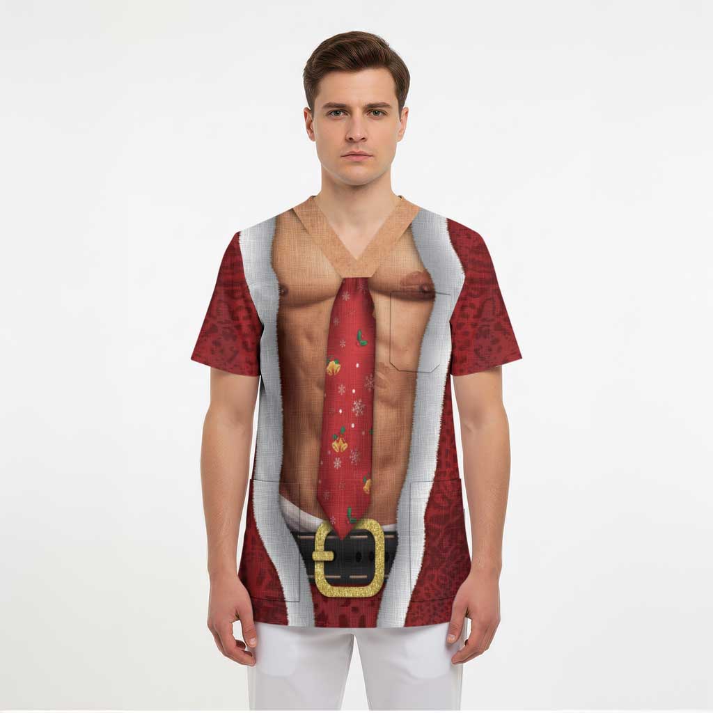 Christmas Costume Scrub Top Muscle Santa - Wonder Print Shop