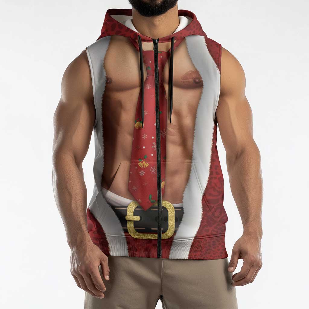Christmas Costume Sleeveless Zip Hoodie Muscle Santa - Wonder Print Shop