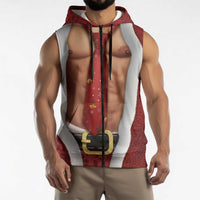 Christmas Costume Sleeveless Zip Hoodie Muscle Santa - Wonder Print Shop