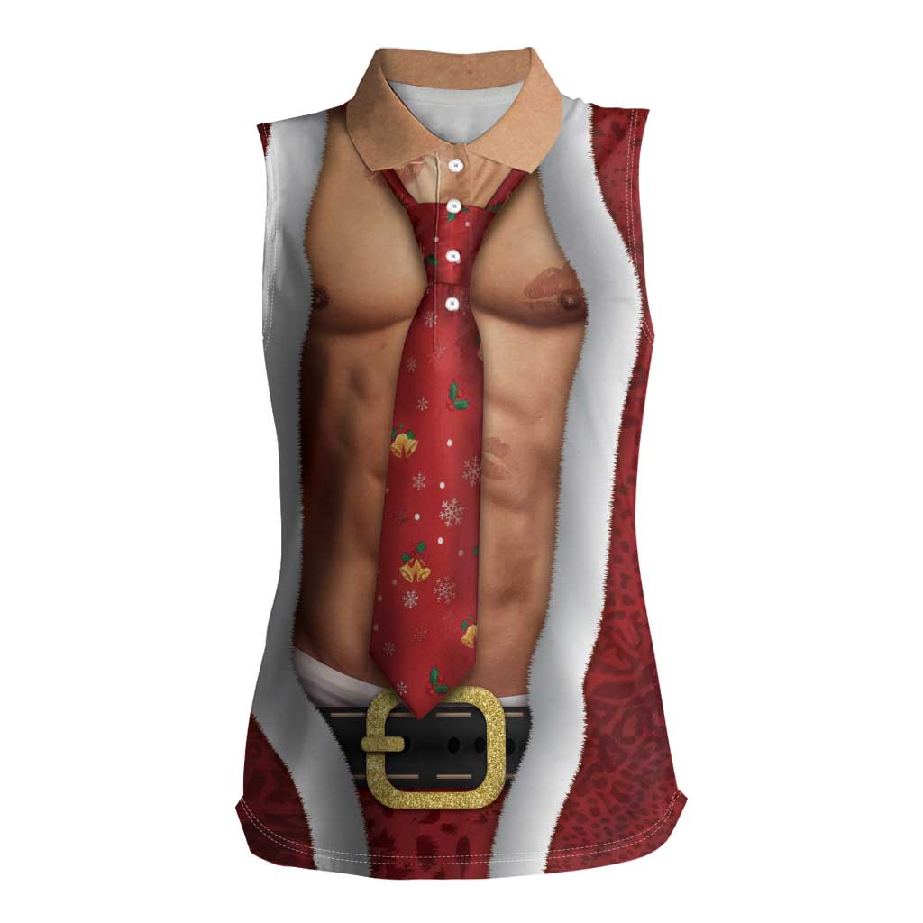 Christmas Costume Women Sleeveless Polo Shirt Muscle Santa - Wonder Print Shop
