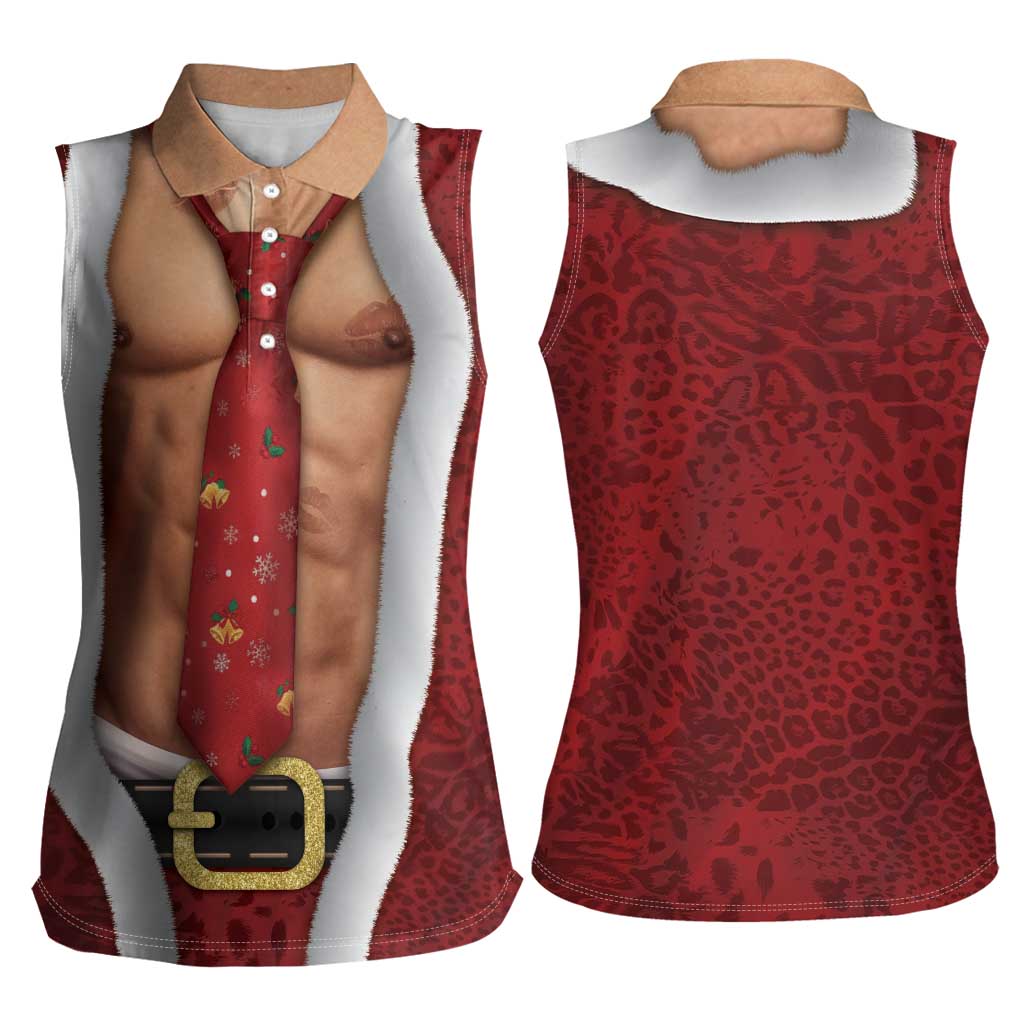 Christmas Costume Women Sleeveless Polo Shirt Muscle Santa - Wonder Print Shop