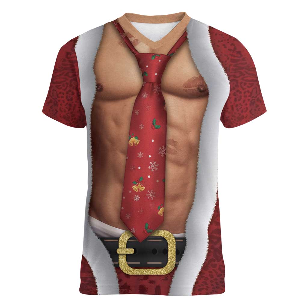 Christmas Costume Women V-Neck T-Shirt Muscle Santa - Wonder Print Shop