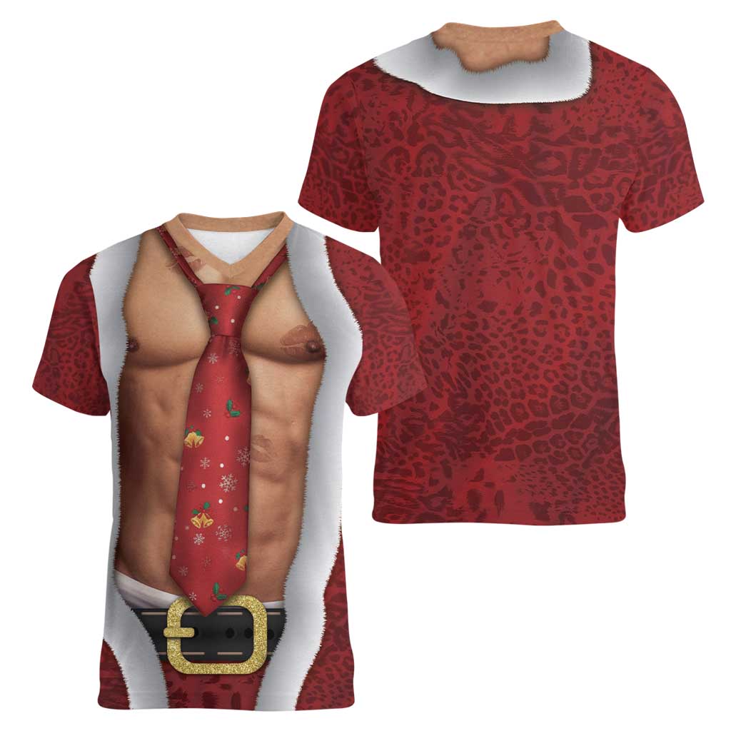 Christmas Costume Women V-Neck T-Shirt Muscle Santa - Wonder Print Shop