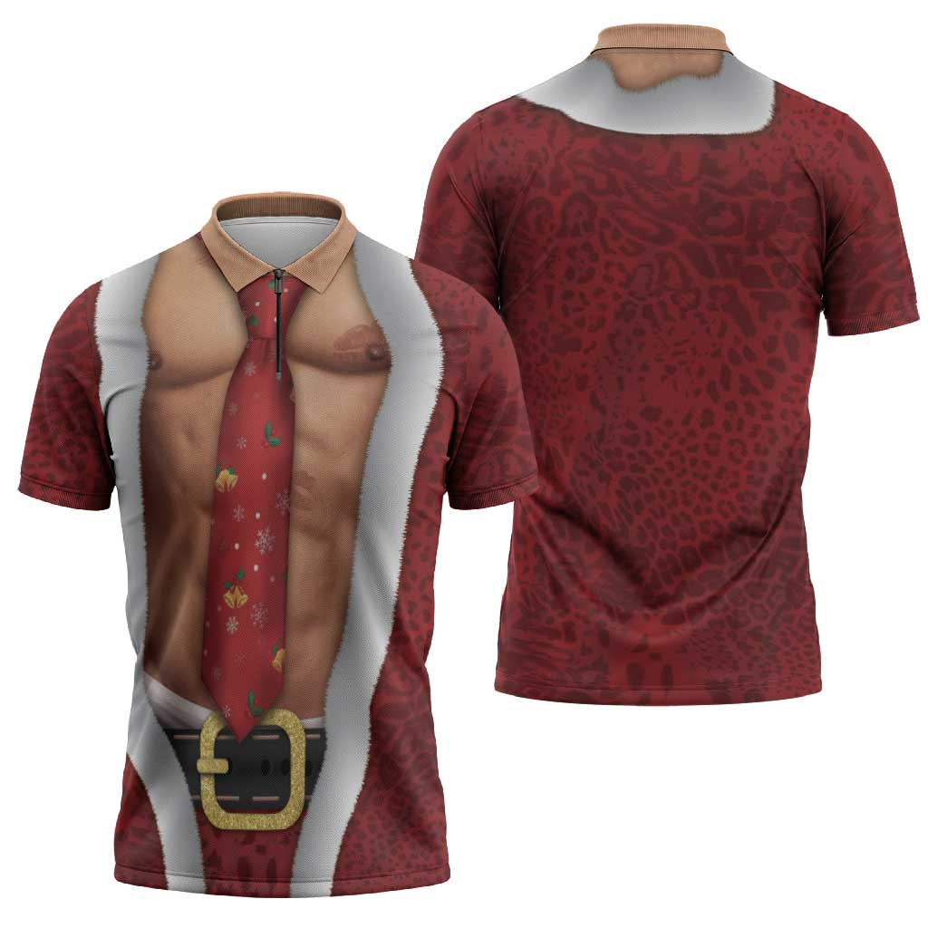 Christmas Costume Zipper Polo Shirt Muscle Santa - Wonder Print Shop