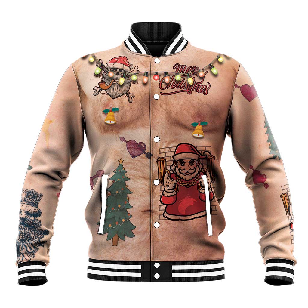 Christmas Costume Baseball Jacket Funny Hairy Body Xmas Tattoo - Wonder Print Shop