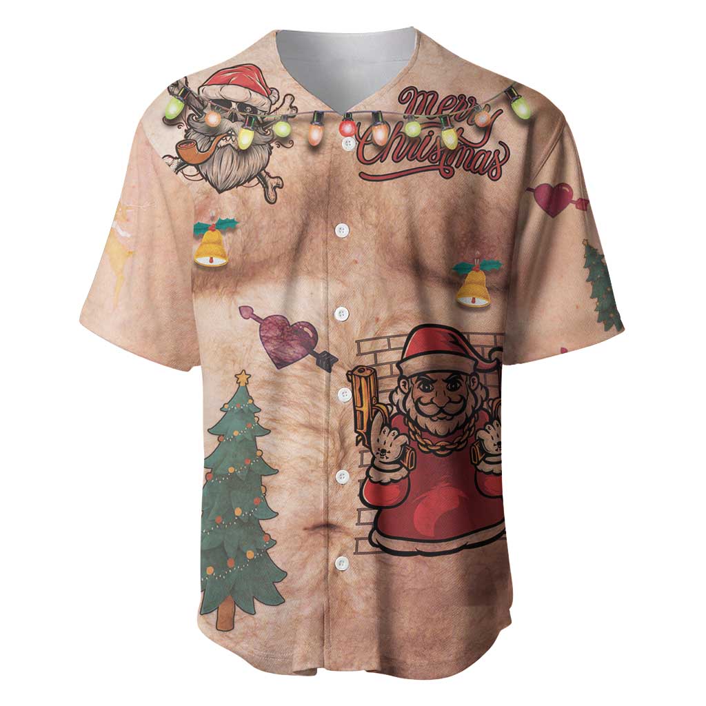 Christmas Costume Baseball Jersey Funny Hairy Body Xmas Tattoo - Wonder Print Shop