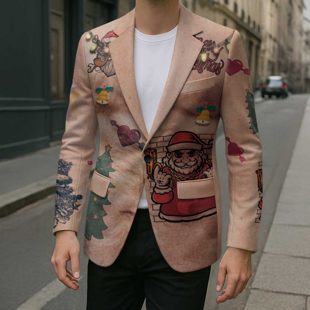 Christmas Costume Blazer Funny Hairy Body Xmas Tattoo - Wonder Print Shop