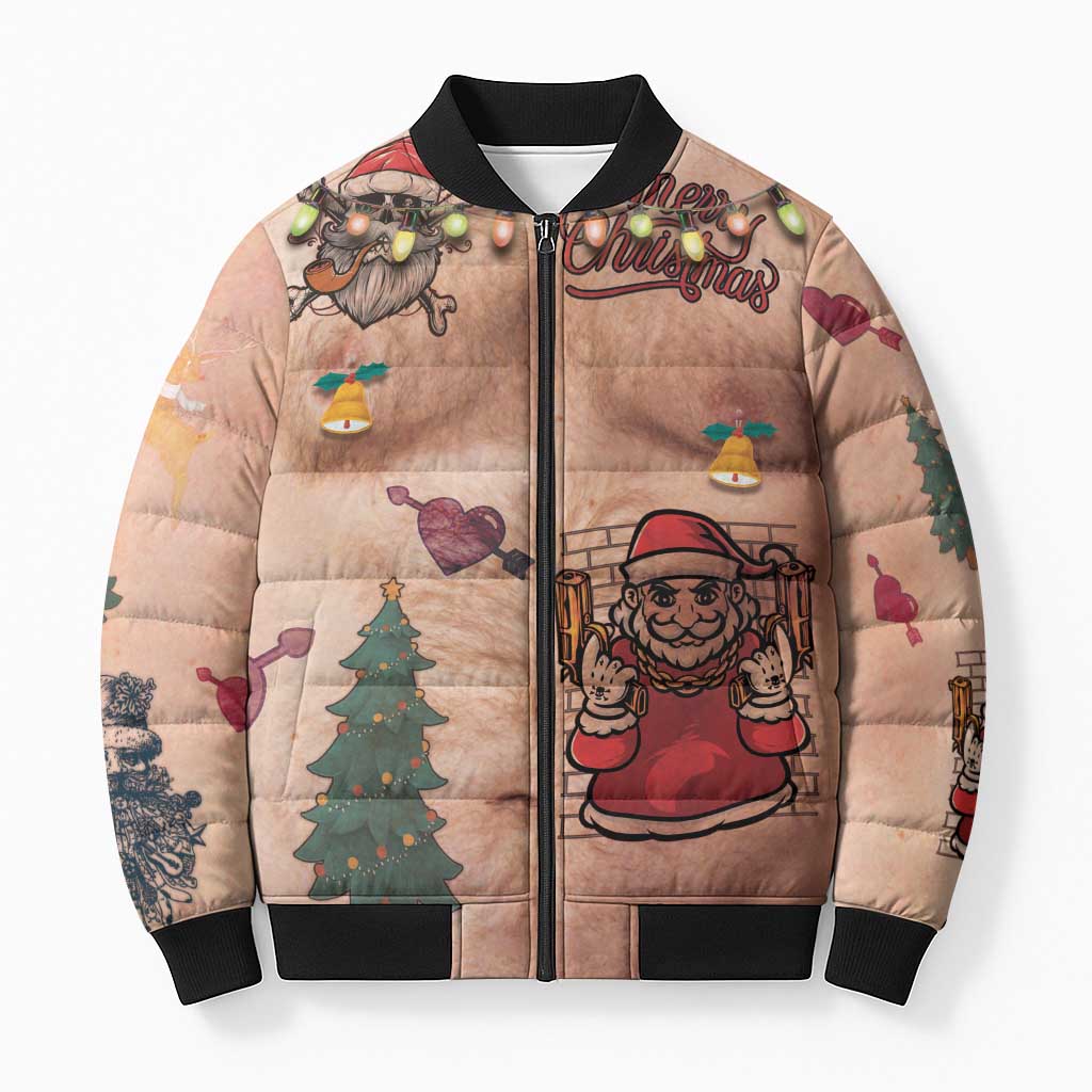 Christmas Costume Bomber Puffer Jacket Funny Hairy Body Xmas Tattoo - Wonder Print Shop