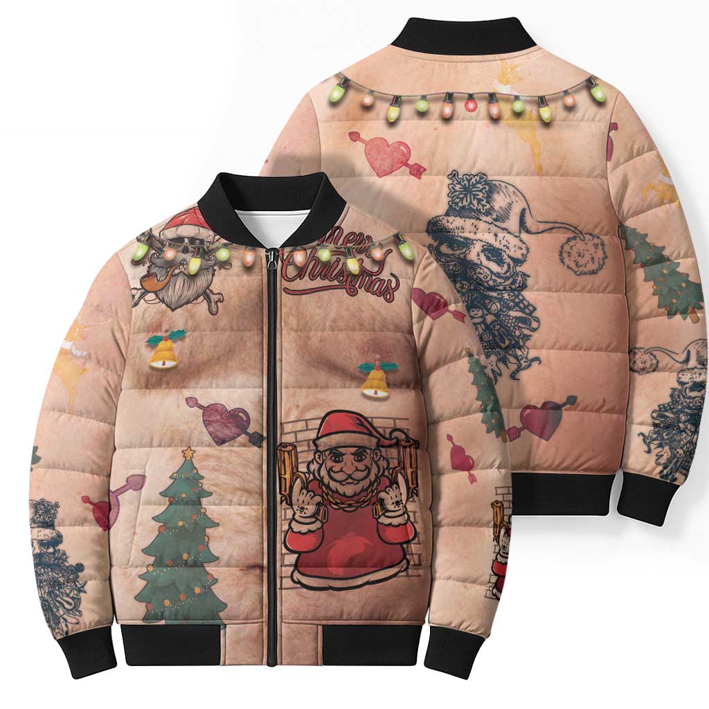 Christmas Costume Bomber Puffer Jacket Funny Hairy Body Xmas Tattoo - Wonder Print Shop
