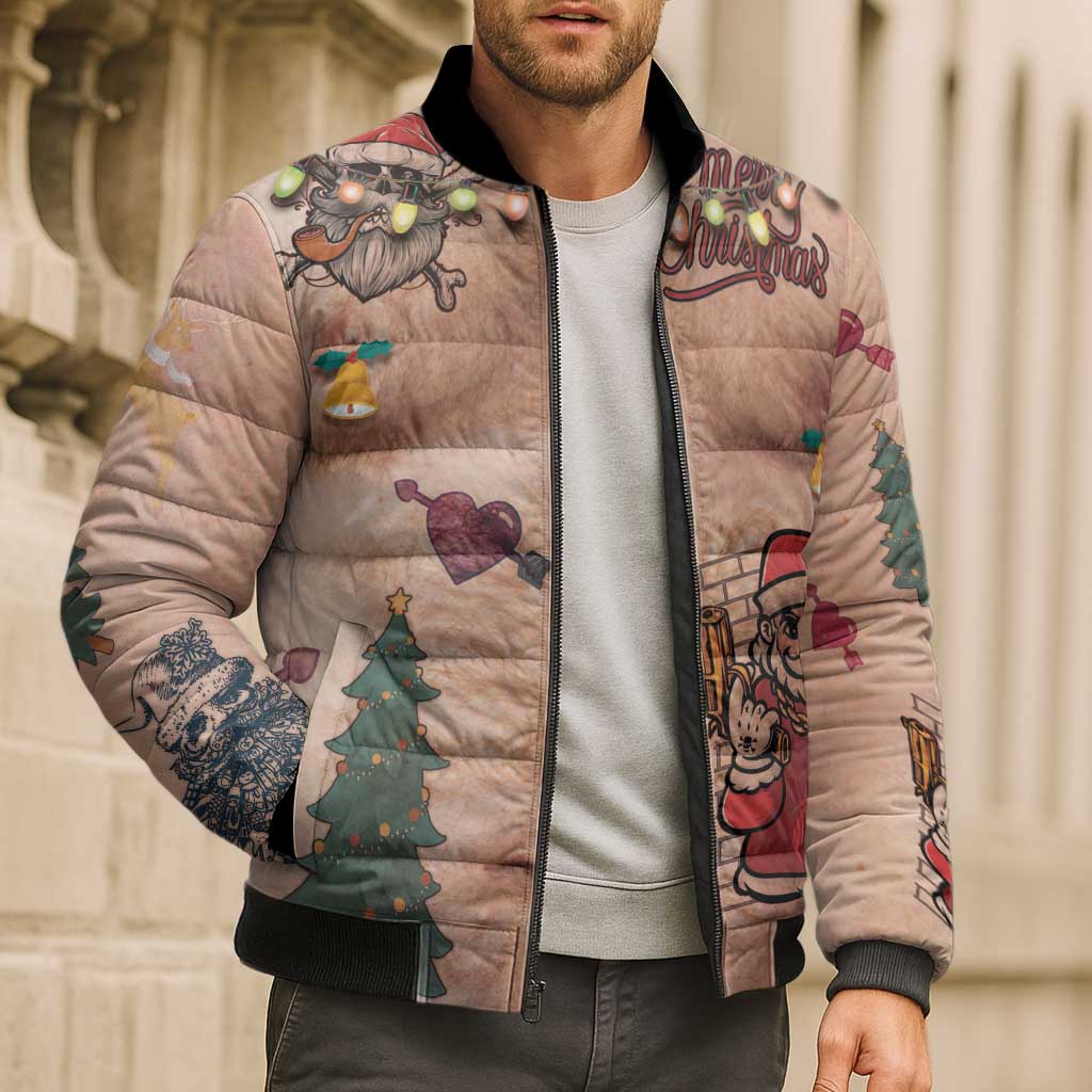 Christmas Costume Bomber Puffer Jacket Funny Hairy Body Xmas Tattoo - Wonder Print Shop