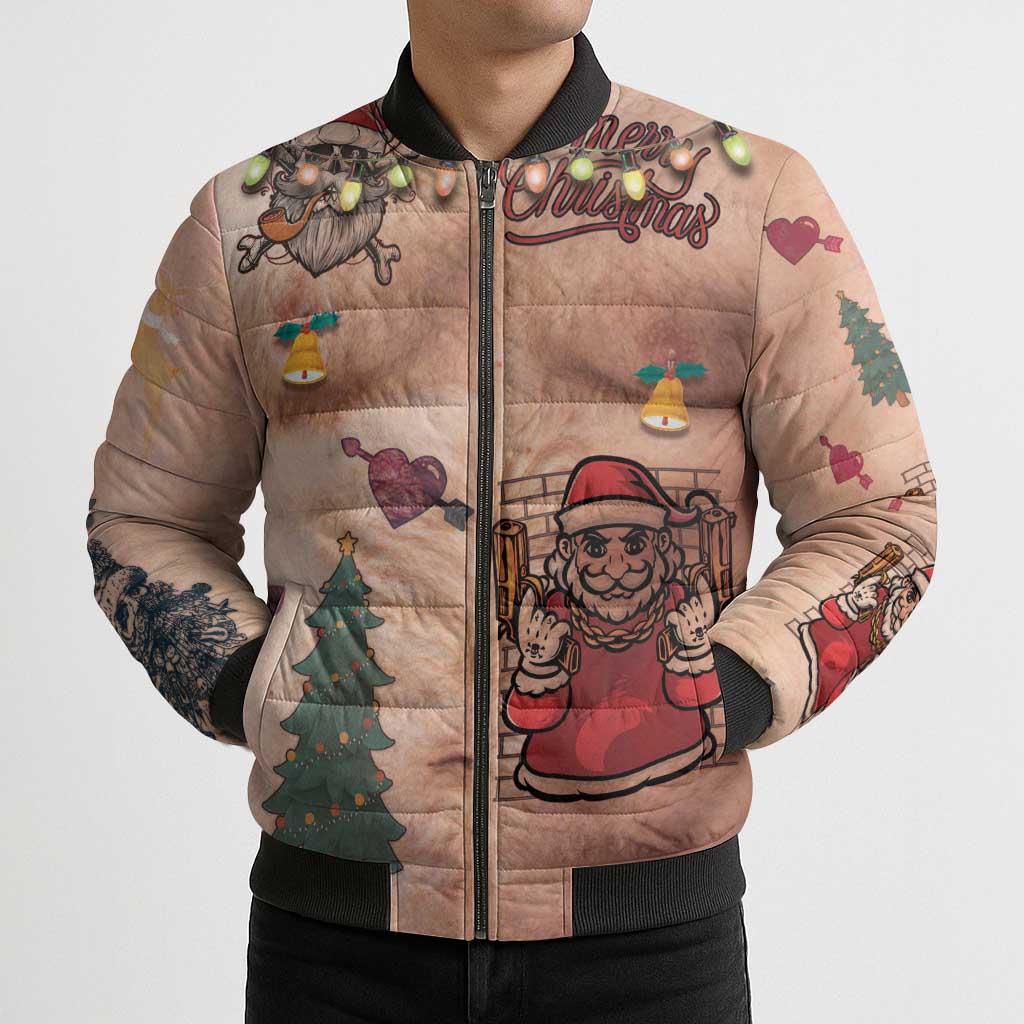 Christmas Costume Bomber Puffer Jacket Funny Hairy Body Xmas Tattoo - Wonder Print Shop