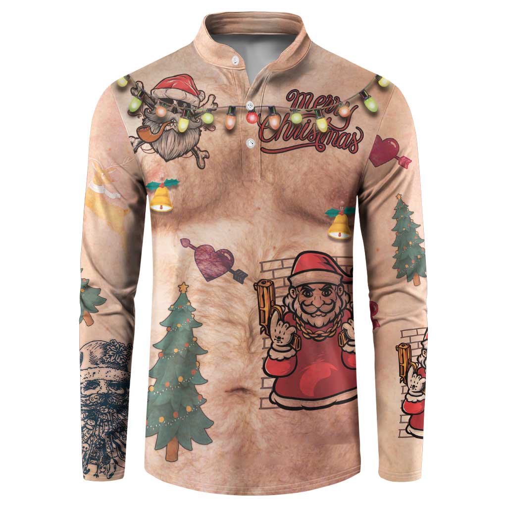 Christmas Costume Button Sweatshirt Funny Hairy Body Xmas Tattoo - Wonder Print Shop
