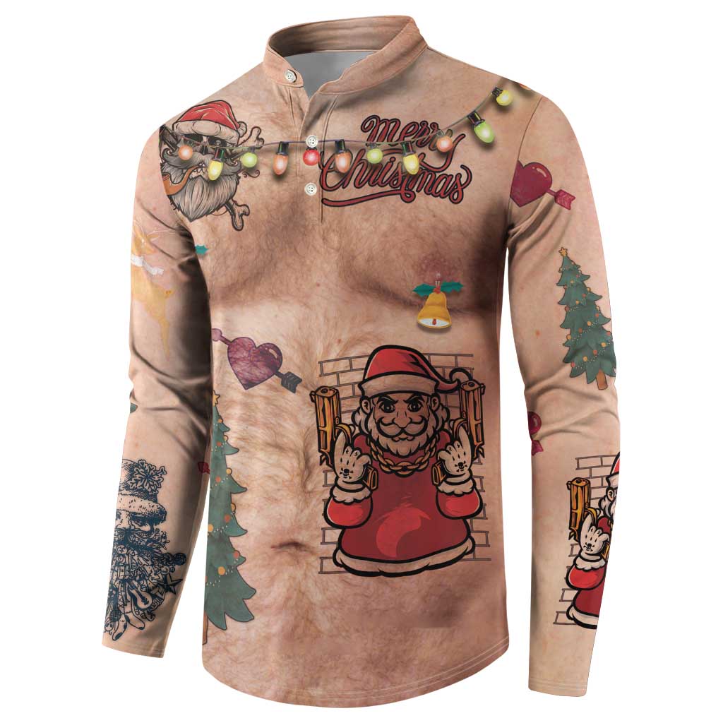Christmas Costume Button Sweatshirt Funny Hairy Body Xmas Tattoo - Wonder Print Shop