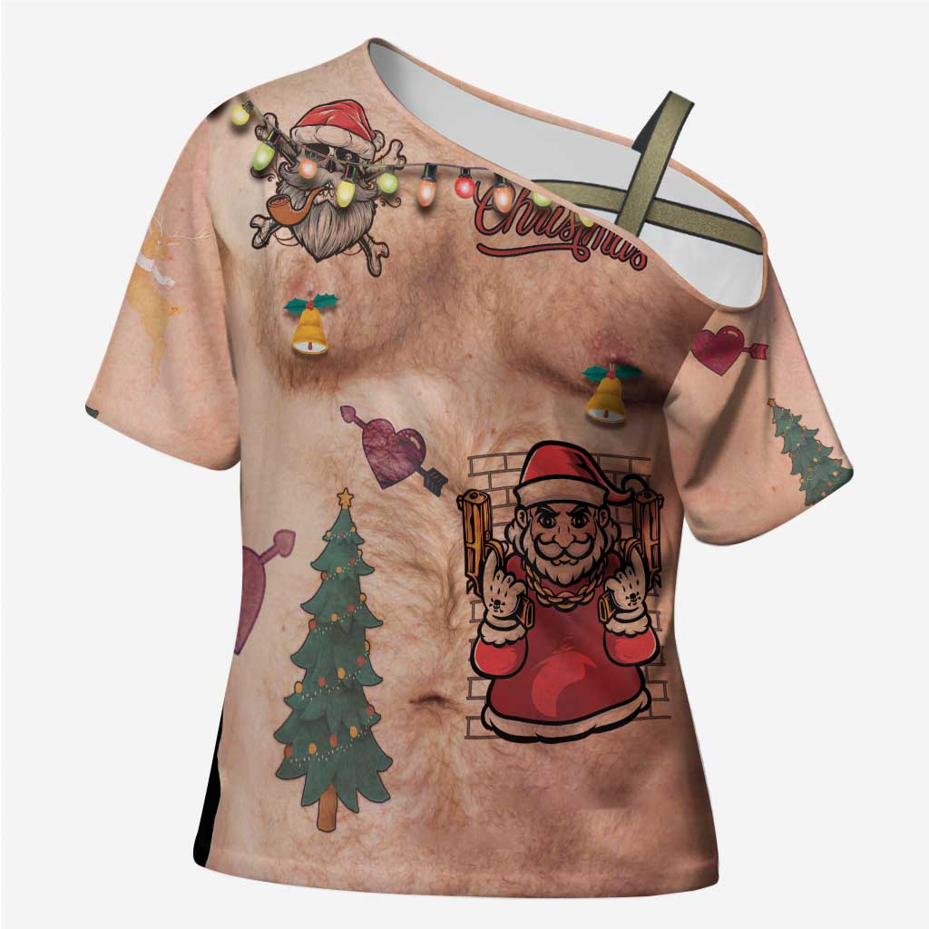 Christmas Costume Cross Shoulder Shirt Funny Hairy Body Xmas Tattoo - Wonder Print Shop