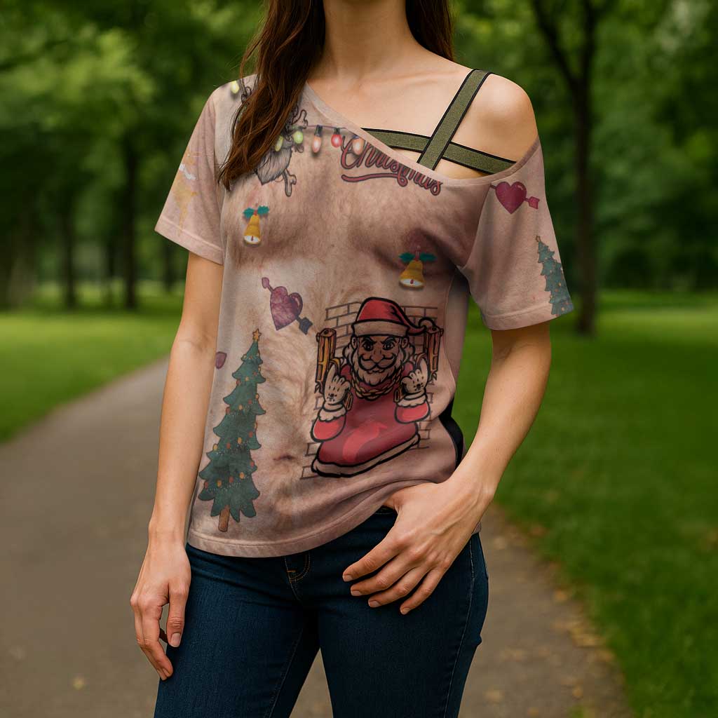 Christmas Costume Cross Shoulder Shirt Funny Hairy Body Xmas Tattoo - Wonder Print Shop