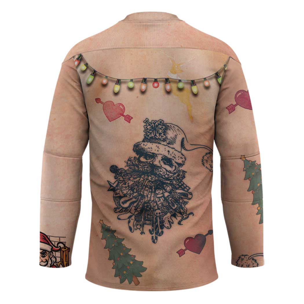 Christmas Costume Hockey Jersey Funny Hairy Body Xmas Tattoo - Wonder Print Shop