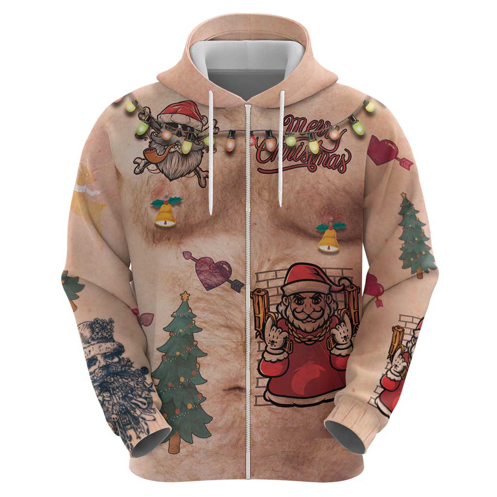 Christmas Costume Hoodie Funny Hairy Body Xmas Tattoo - Wonder Print Shop