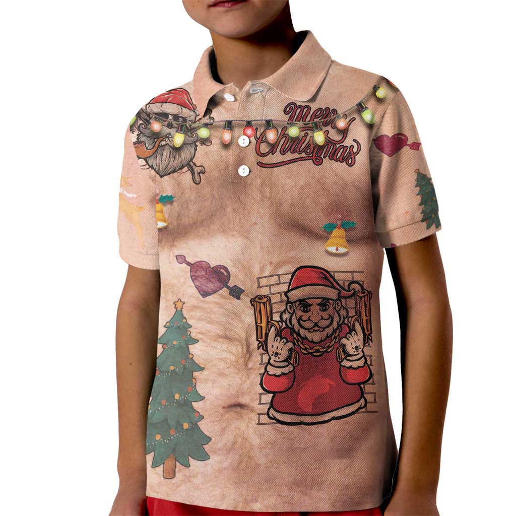 Christmas Costume Kid Polo Shirt Funny Hairy Body Xmas Tattoo - Wonder Print Shop