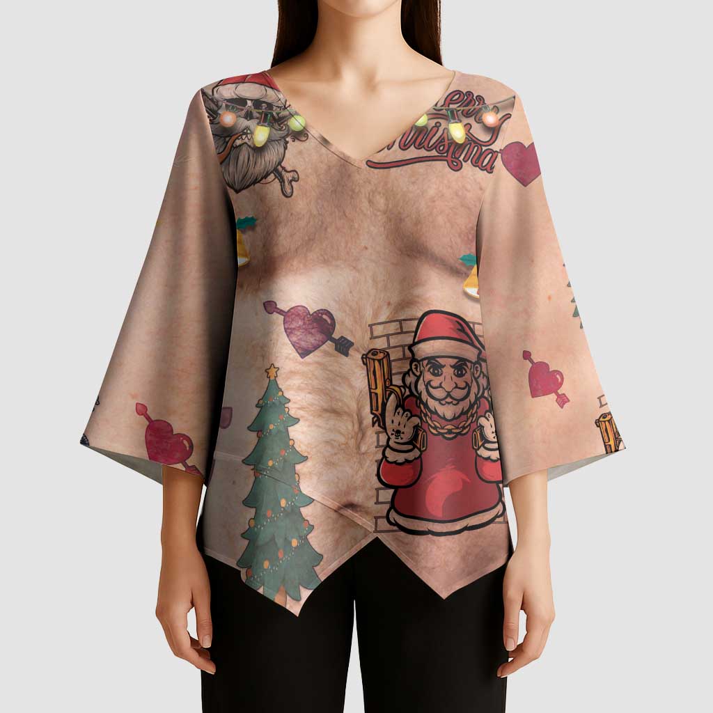 Christmas Costume Kimono Sleeve Blouse Funny Hairy Body Xmas Tattoo - Wonder Print Shop