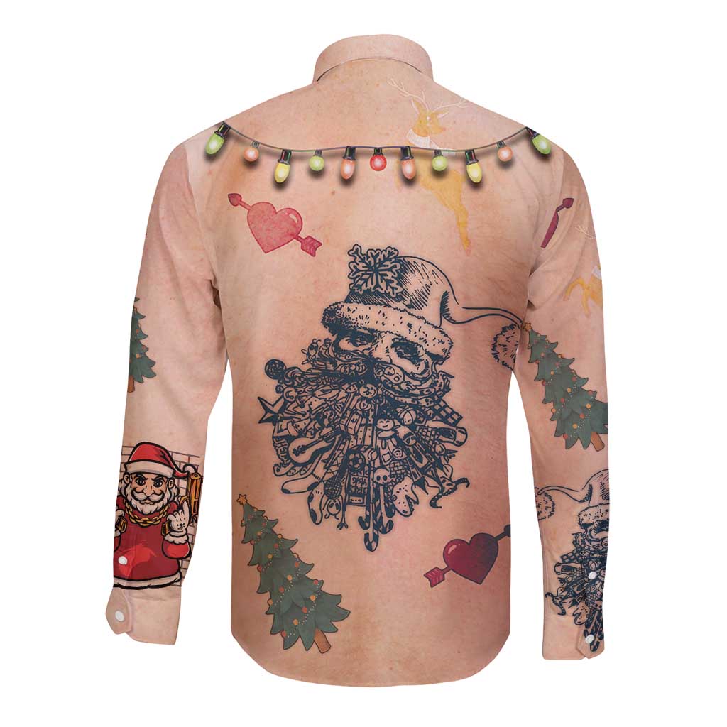 Christmas Costume Long Sleeve Button Shirt Funny Hairy Body Xmas Tattoo - Wonder Print Shop