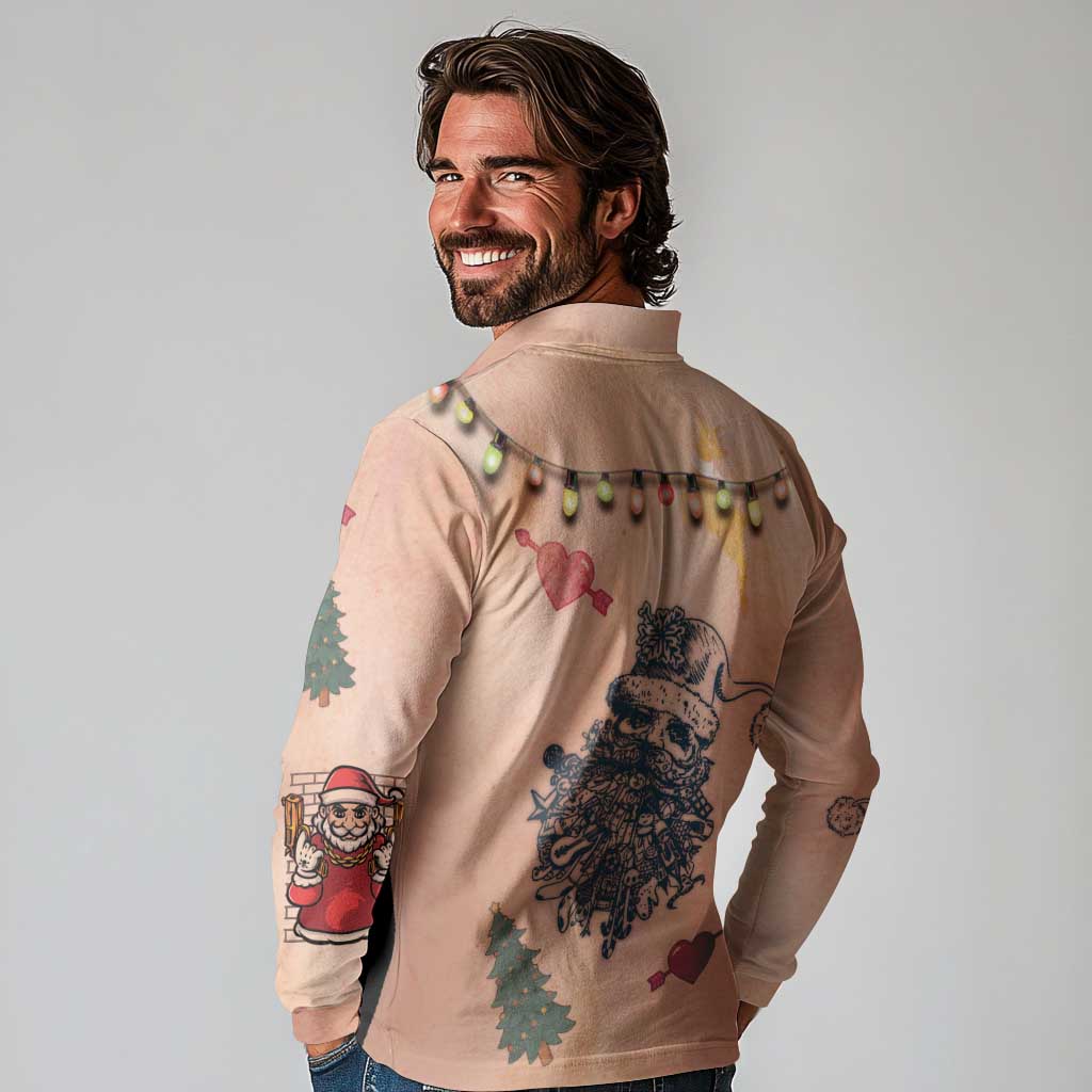 Christmas Costume Long Sleeve Polo Shirt Funny Hairy Body Xmas Tattoo - Wonder Print Shop