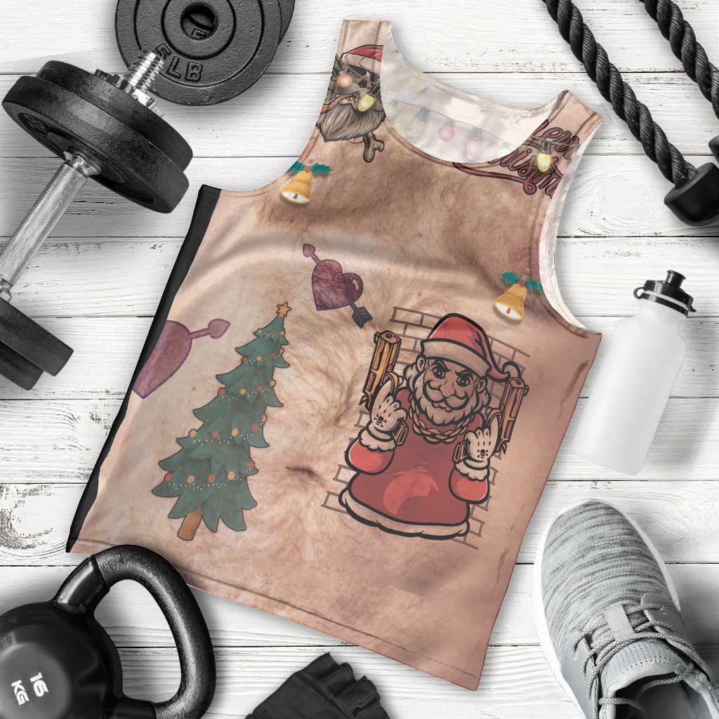 Christmas Costume Men Tank Top Funny Hairy Body Xmas Tattoo - Wonder Print Shop