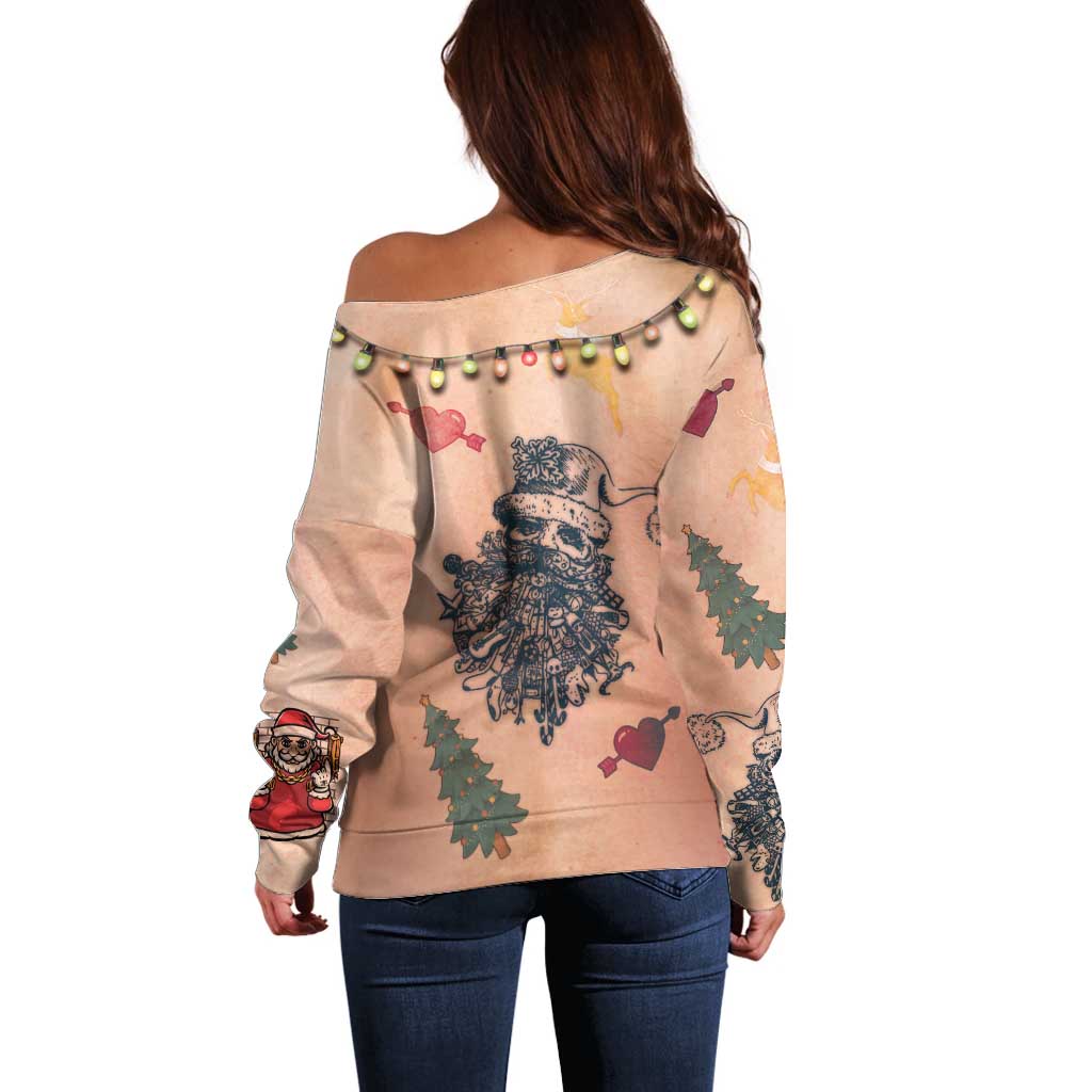 Christmas Costume Off Shoulder Sweater Funny Hairy Body Xmas Tattoo - Wonder Print Shop