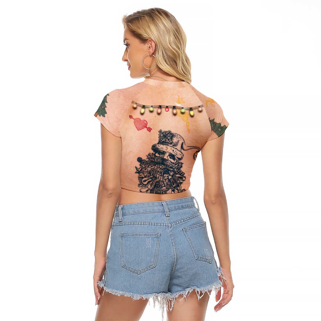 Christmas Costume Raglan Cropped T Shirt Funny Hairy Body Xmas Tattoo - Wonder Print Shop