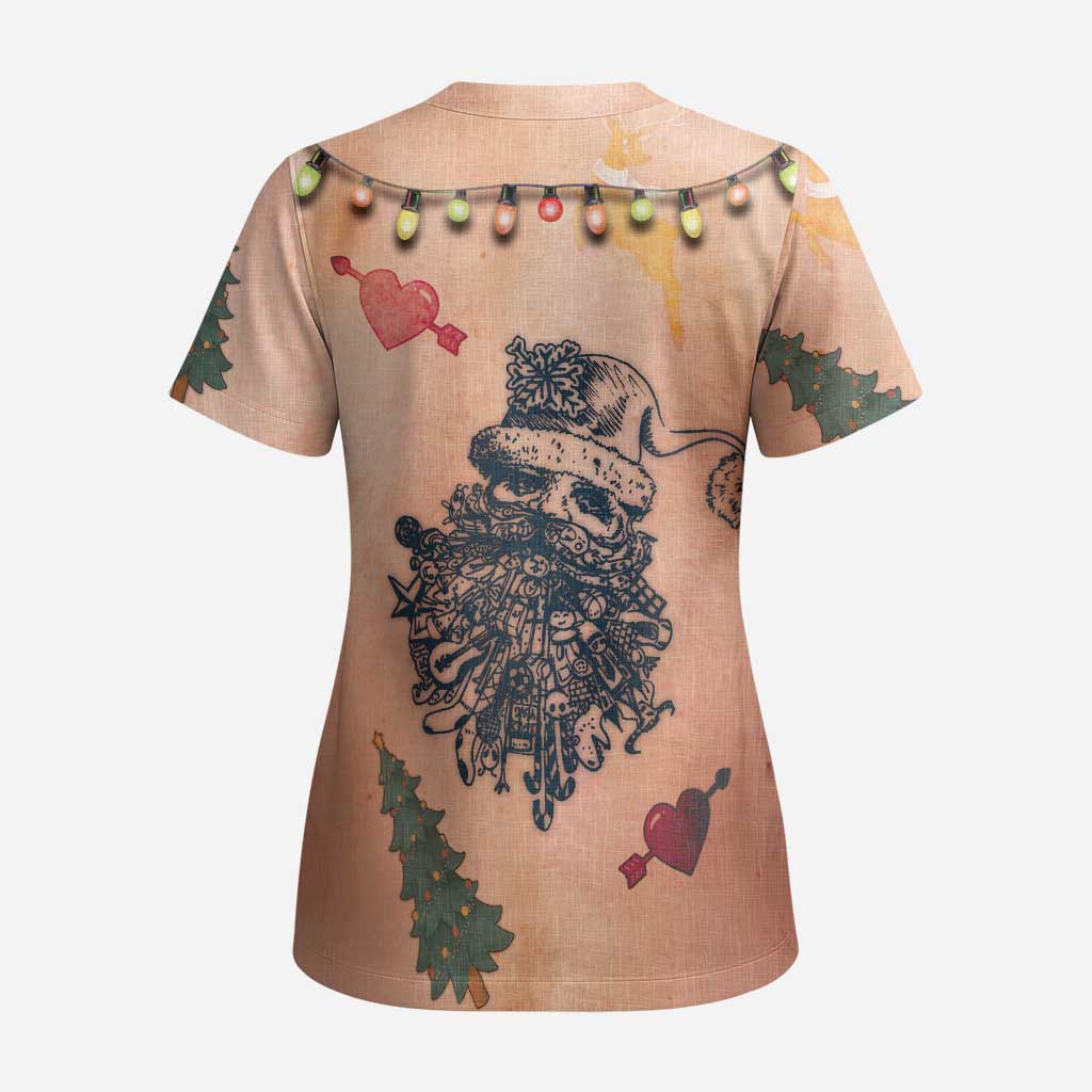 Christmas Costume Scrub Top Funny Hairy Body Xmas Tattoo - Wonder Print Shop