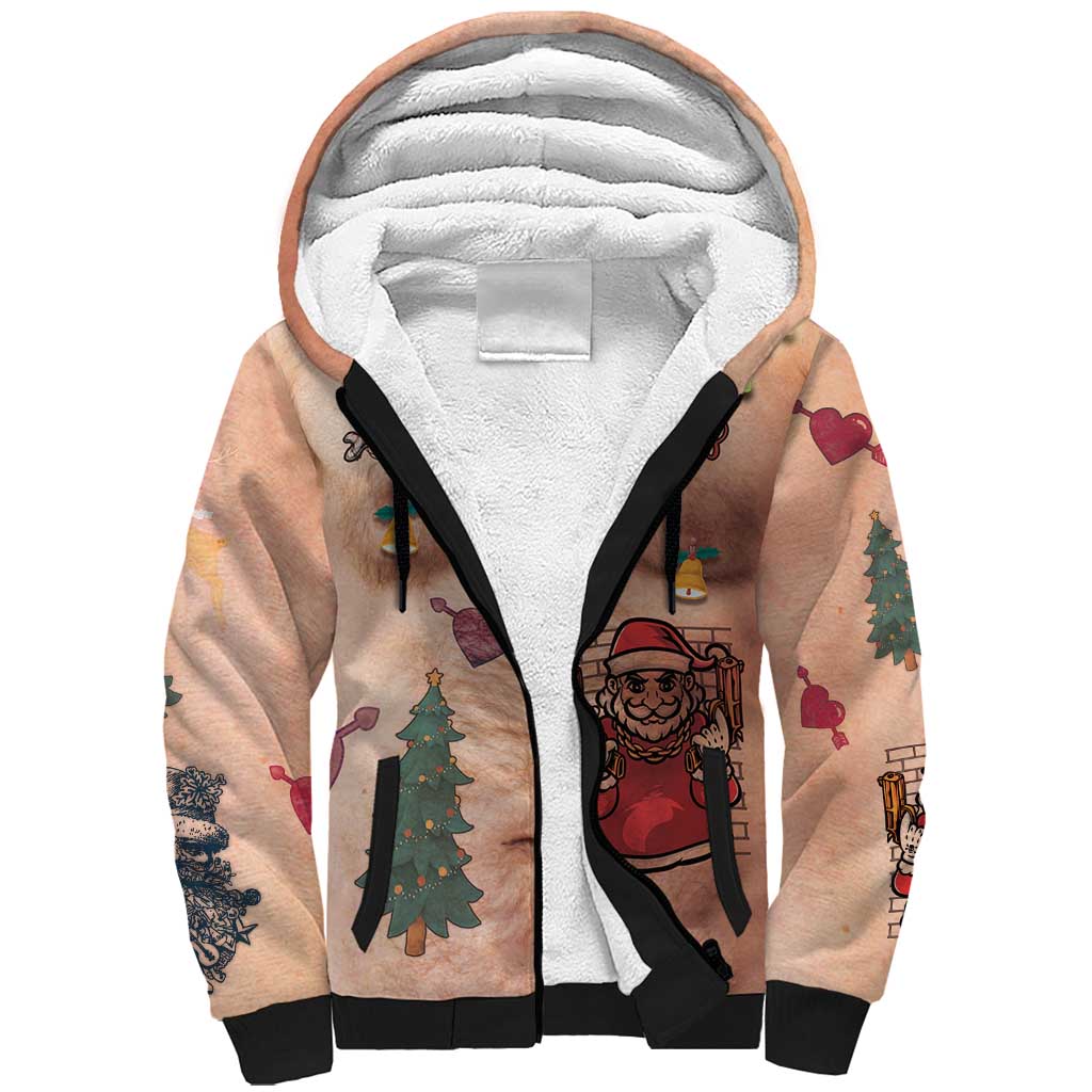 Christmas Costume Sherpa Hoodie Funny Hairy Body Xmas Tattoo - Wonder Print Shop