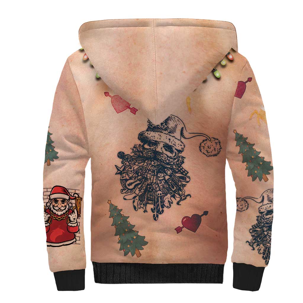 Christmas Costume Sherpa Hoodie Funny Hairy Body Xmas Tattoo - Wonder Print Shop