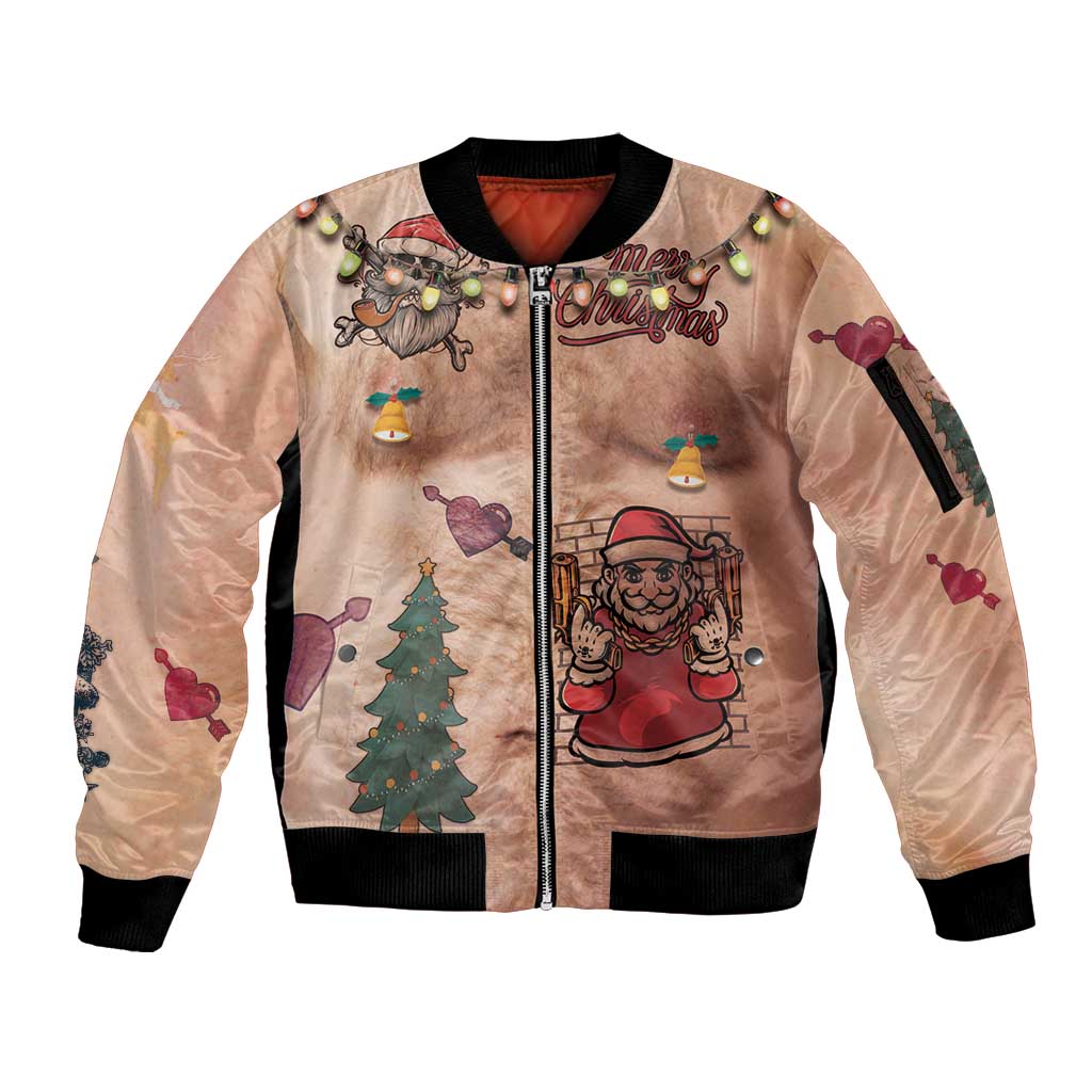 Christmas Costume Sleeve Zip Bomber Jacket Funny Hairy Body Xmas Tattoo - Wonder Print Shop