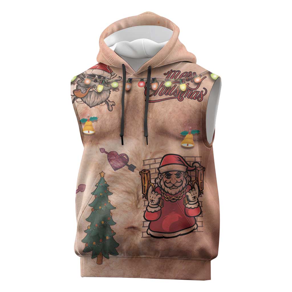 Christmas Costume Sleeveless Hoodie Funny Hairy Body Xmas Tattoo - Wonder Print Shop