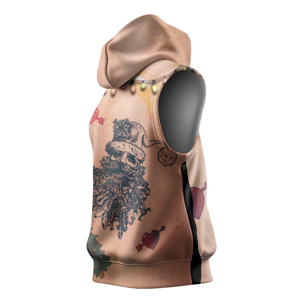 Christmas Costume Sleeveless Hoodie Funny Hairy Body Xmas Tattoo - Wonder Print Shop