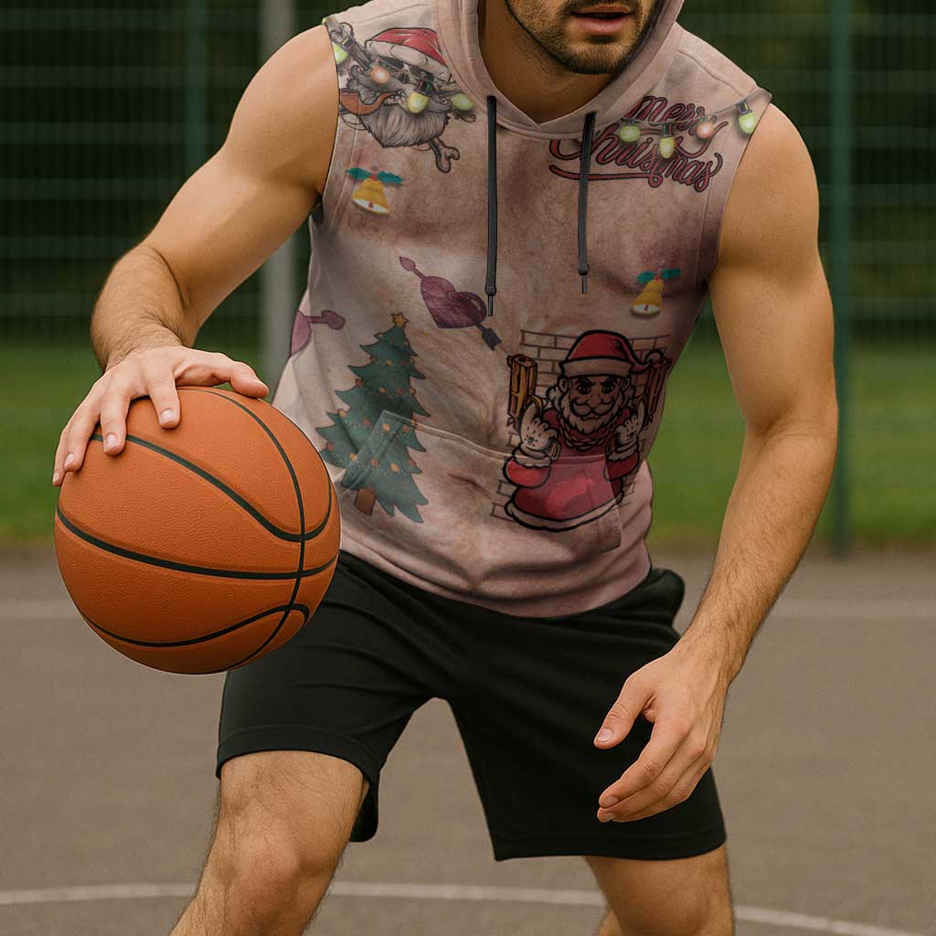 Christmas Costume Sleeveless Hoodie Funny Hairy Body Xmas Tattoo - Wonder Print Shop