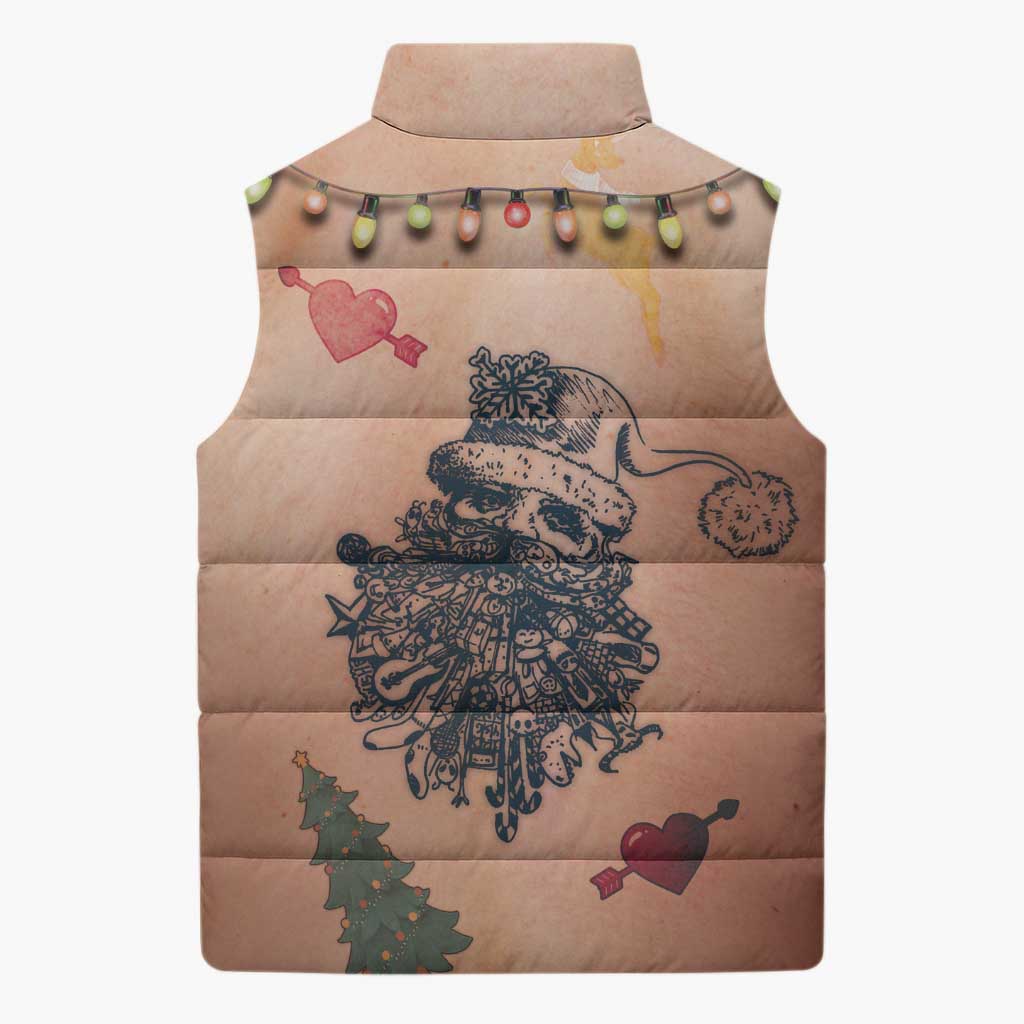 Christmas Costume Sleeveless Puffer Jacket Funny Hairy Body Xmas Tattoo - Wonder Print Shop
