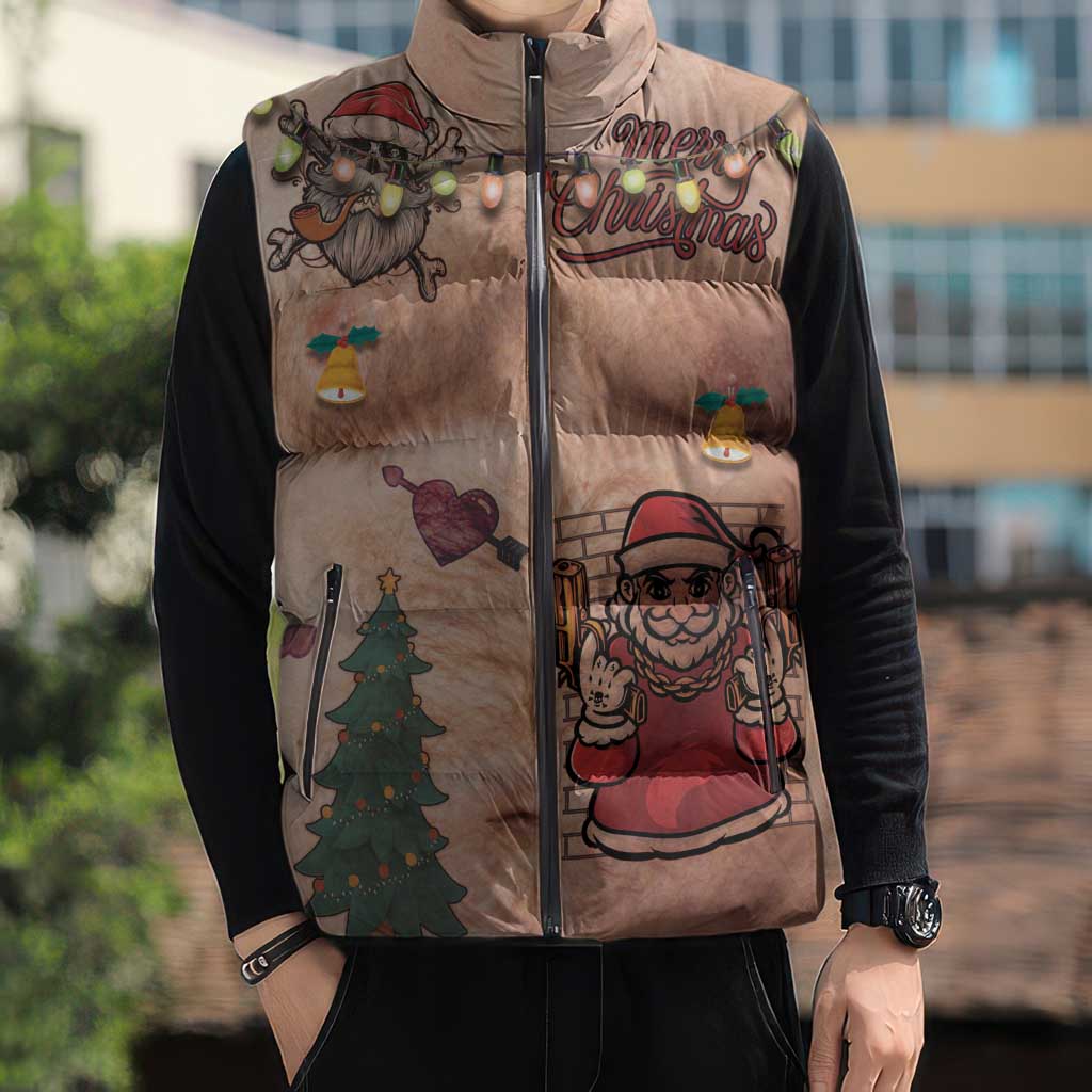 Christmas Costume Sleeveless Puffer Jacket Funny Hairy Body Xmas Tattoo - Wonder Print Shop