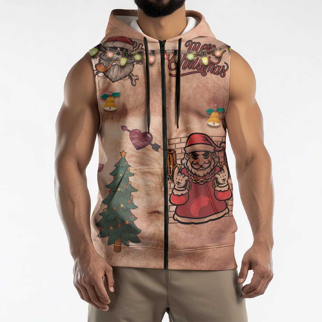 Christmas Costume Sleeveless Zip Hoodie Funny Hairy Body Xmas Tattoo - Wonder Print Shop