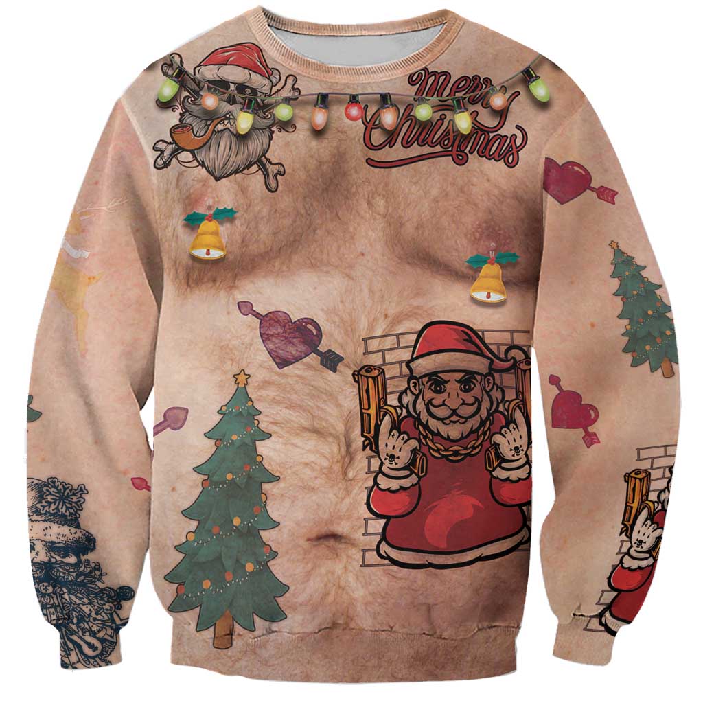 Christmas Costume Sweatshirt Funny Hairy Body Xmas Tattoo - Wonder Print Shop
