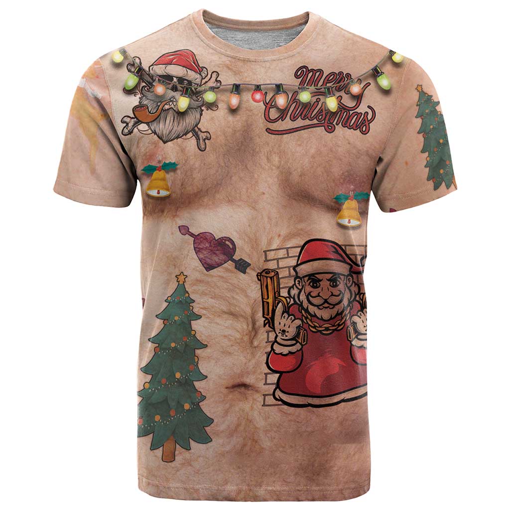 Christmas Costume T Shirt Funny Hairy Body Xmas Tattoo - Wonder Print Shop