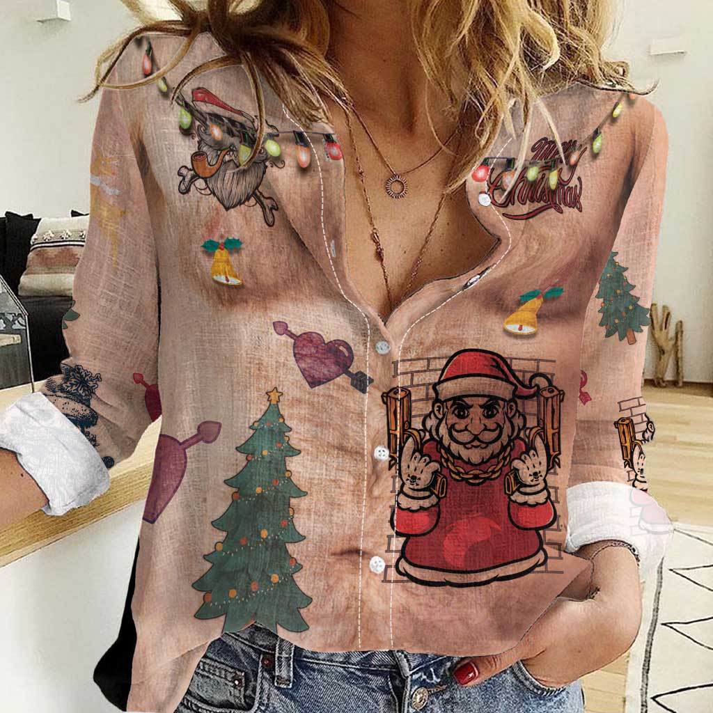 Christmas Costume Women Casual Shirt Funny Hairy Body Xmas Tattoo - Wonder Print Shop