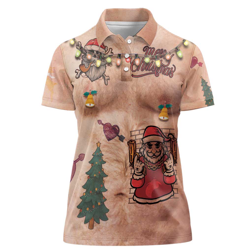 Christmas Costume Women Polo Shirt Funny Hairy Body Xmas Tattoo - Wonder Print Shop
