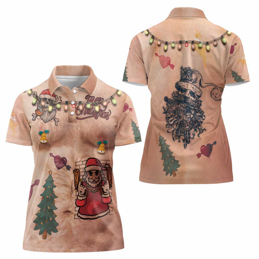 Christmas Costume Women Polo Shirt Funny Hairy Body Xmas Tattoo - Wonder Print Shop