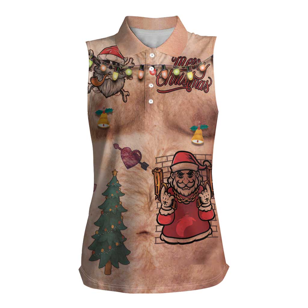 Christmas Costume Women Sleeveless Polo Shirt Funny Hairy Body Xmas Tattoo - Wonder Print Shop