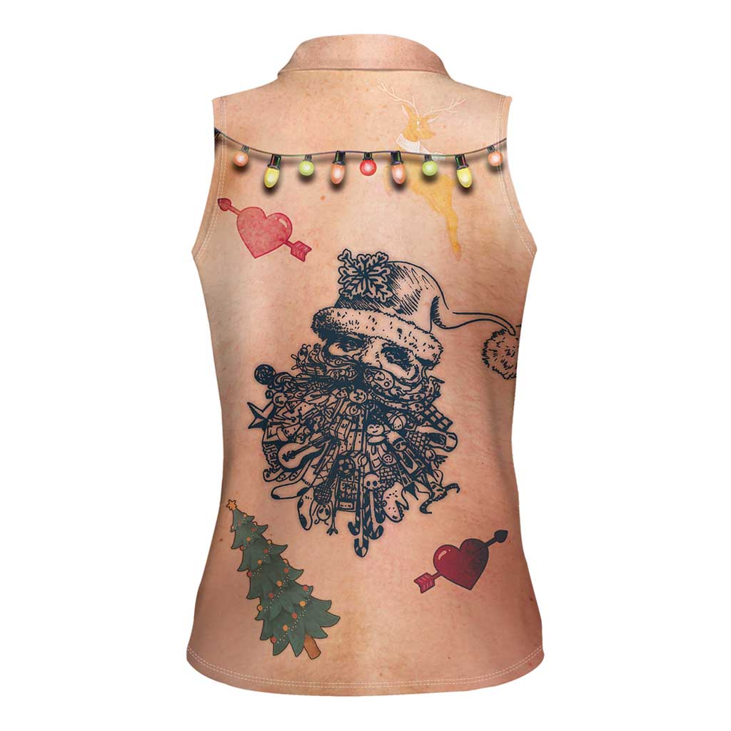 Christmas Costume Women Sleeveless Polo Shirt Funny Hairy Body Xmas Tattoo - Wonder Print Shop