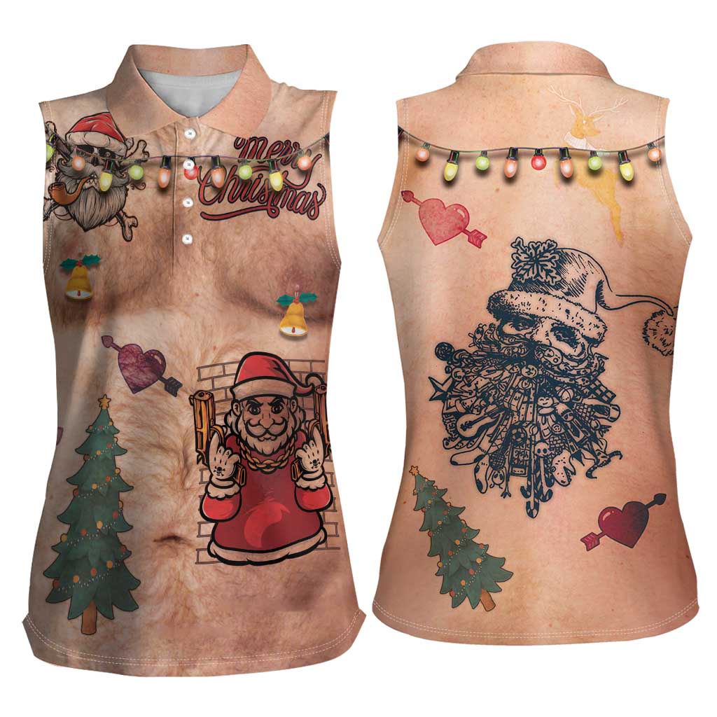 Christmas Costume Women Sleeveless Polo Shirt Funny Hairy Body Xmas Tattoo - Wonder Print Shop