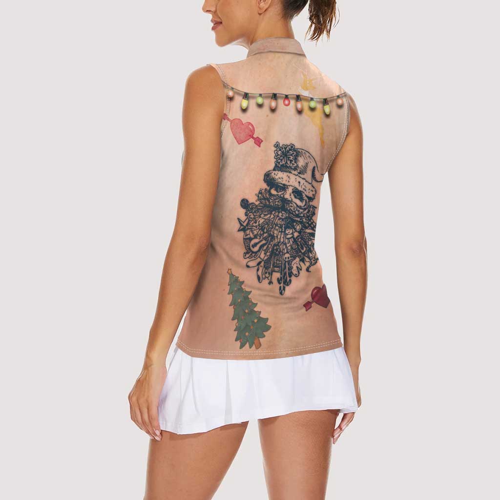 Christmas Costume Women Sleeveless Polo Shirt Funny Hairy Body Xmas Tattoo - Wonder Print Shop