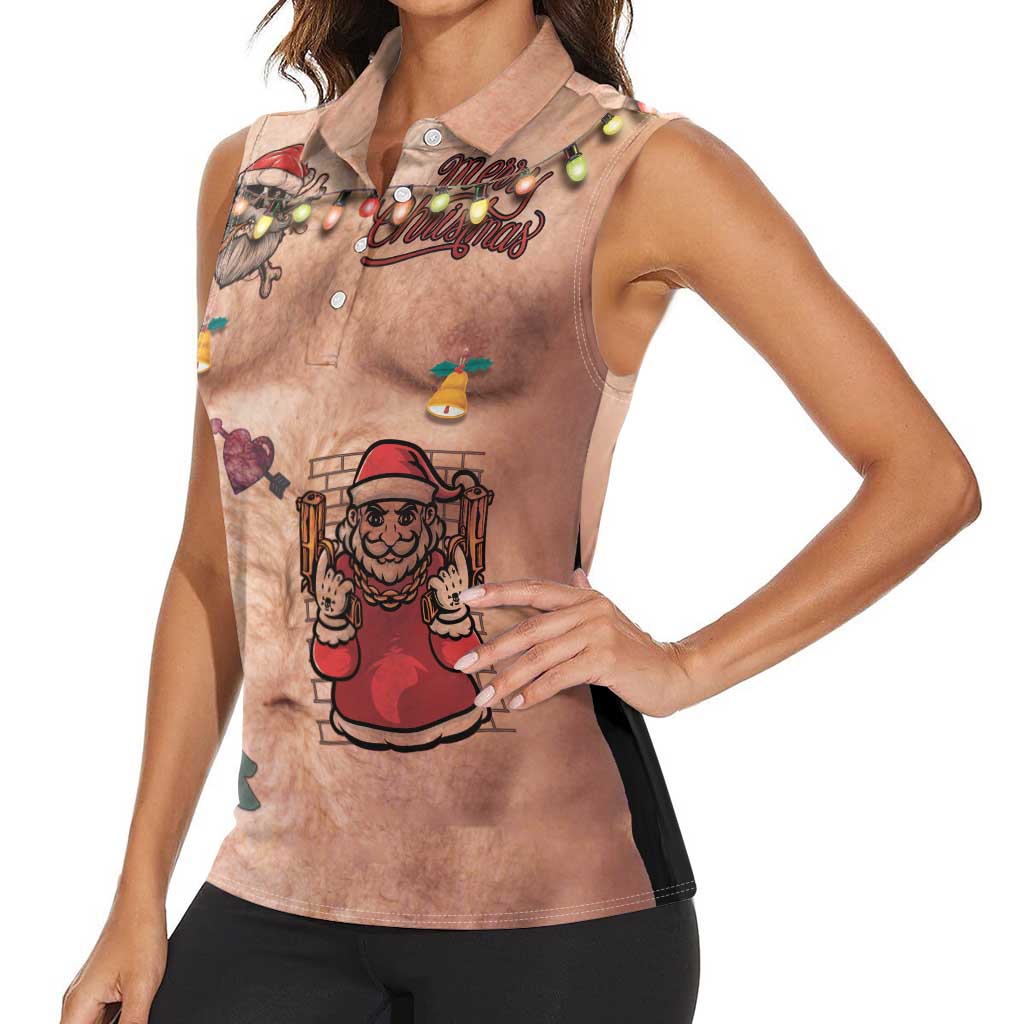 Christmas Costume Women Sleeveless Polo Shirt Funny Hairy Body Xmas Tattoo - Wonder Print Shop