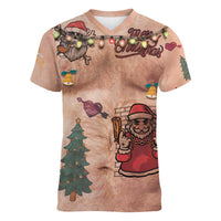 Christmas Costume Women V-Neck T-Shirt Funny Hairy Body Xmas Tattoo - Wonder Print Shop